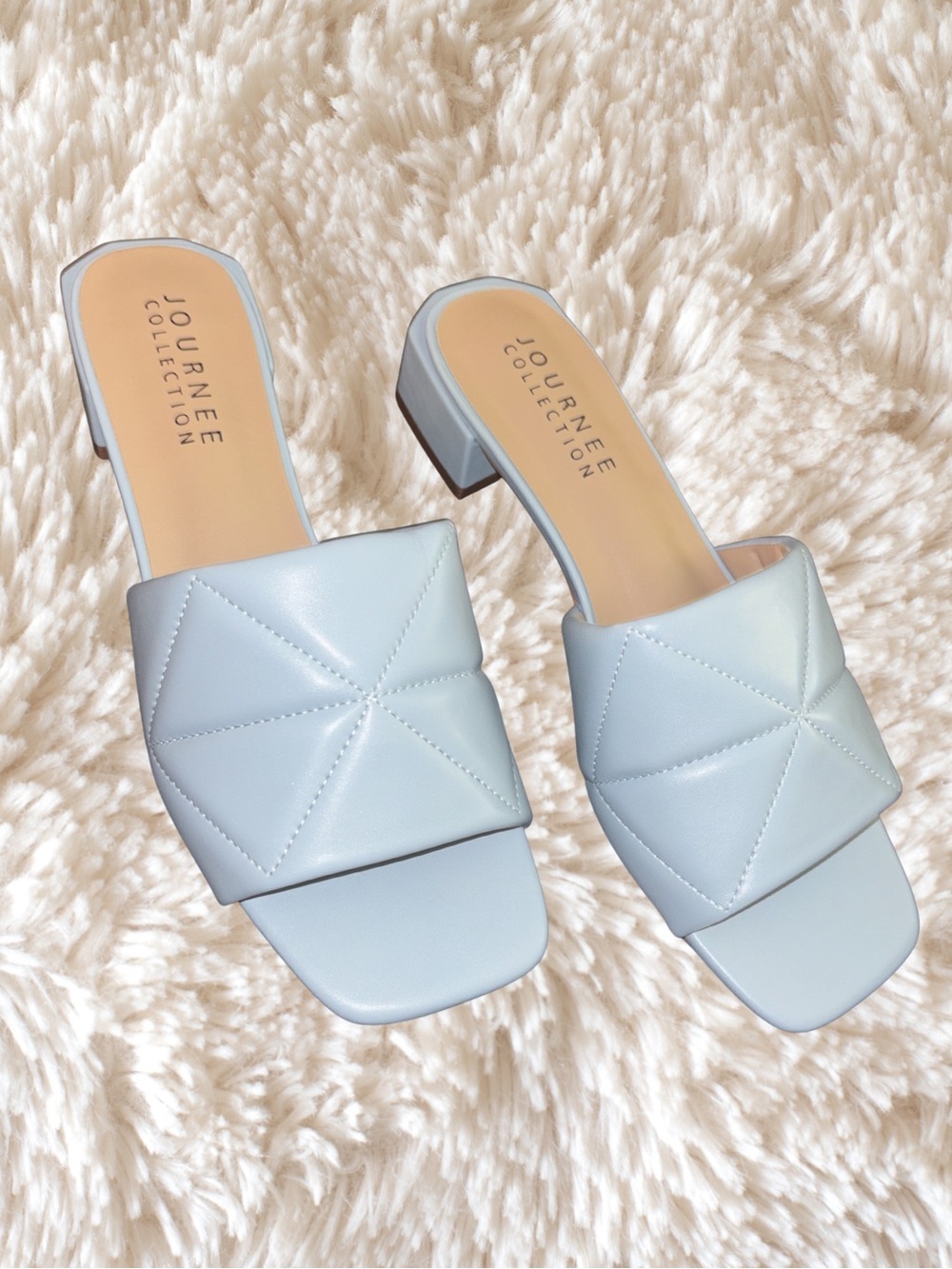 Journee Collection Powder Blue Quilted Slide Mules - Picture 3 of 6